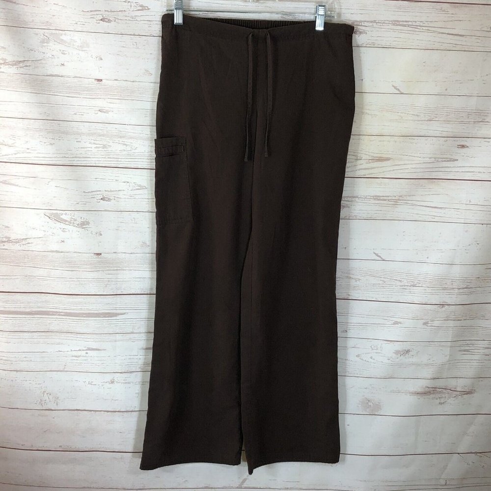 SB Scrubs Womens Pants Size XS multi Pocket Drawstring Elastic waist Brown
